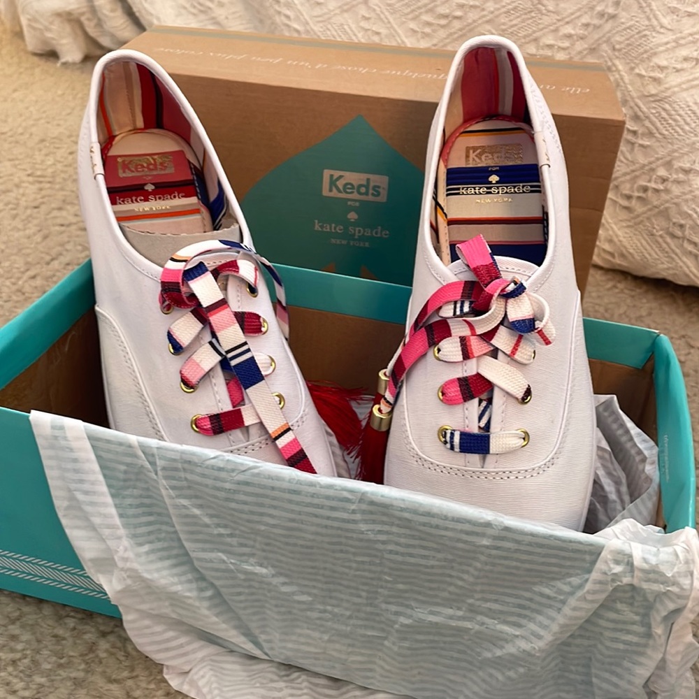 Kate Spade x Keds striped tassels white sneakers